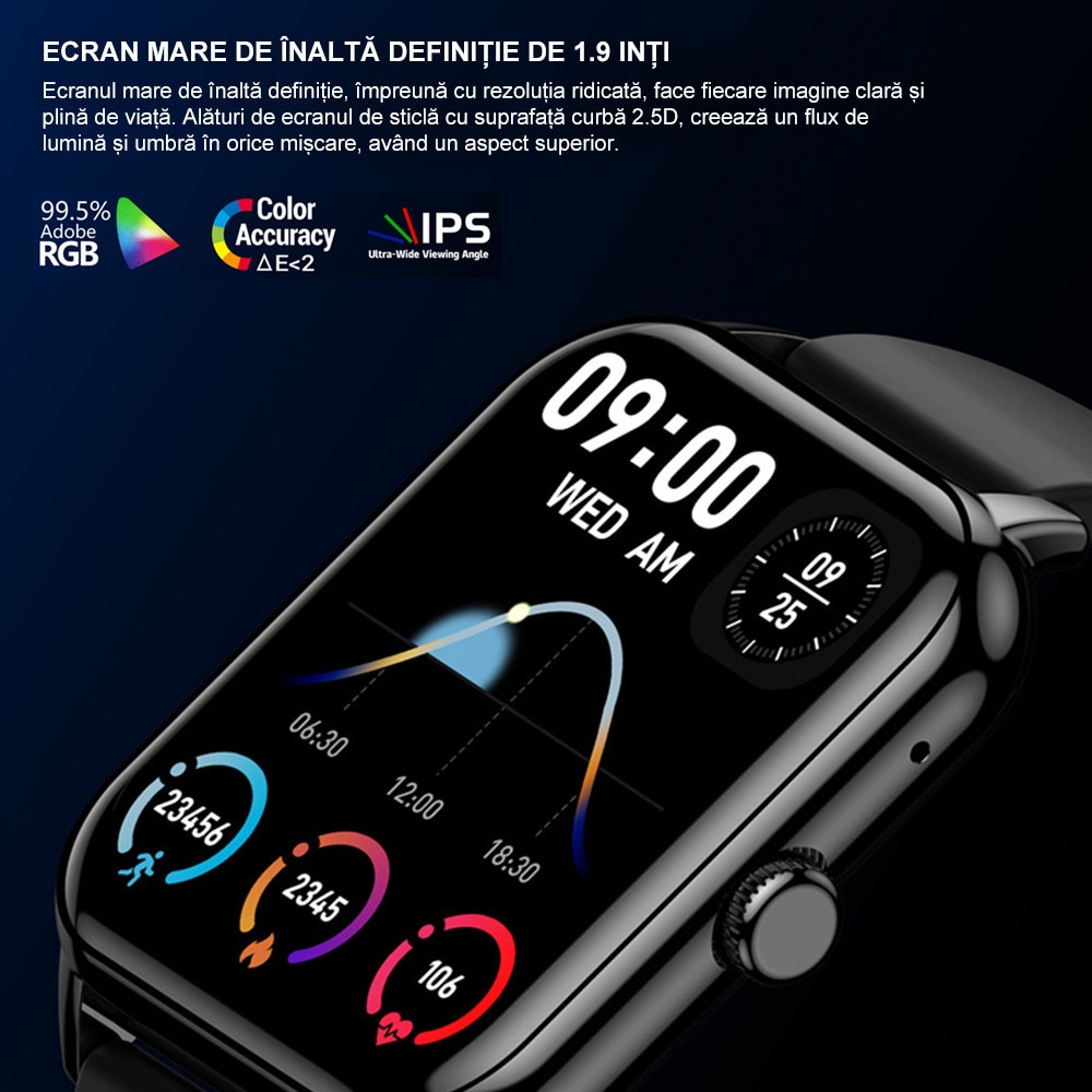 Ceas Smartwatch, model CY13, Bluetooth, Rezistent la apă, Auriu, 1.9 ...