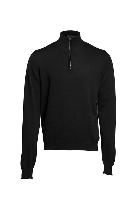 Pulover usor tricotat, cu fermoar la gat, brand Pen Duick, Negru