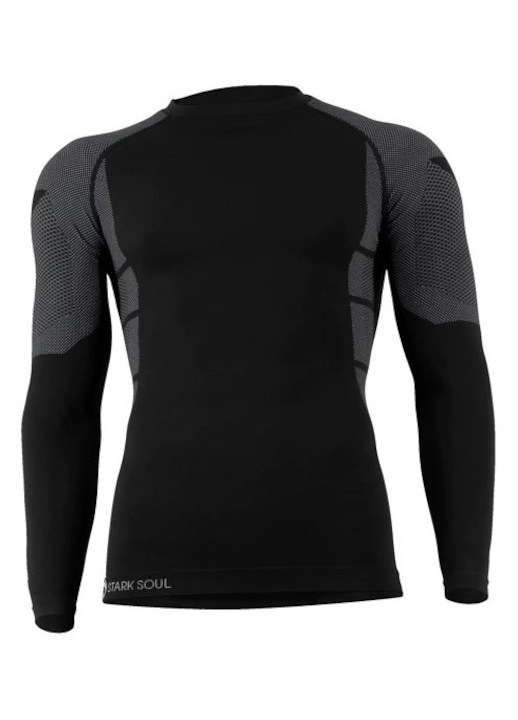 Bluza termică pentru bărbați, Stark Soul, manecă lungă, fără cusături, Negru-Gri, L-XL