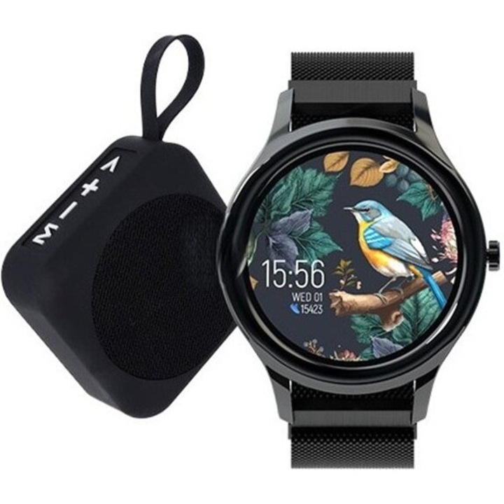 Set smartwatch Forever Forevive 3 SB-340, unisex, negru, cu boxa ...