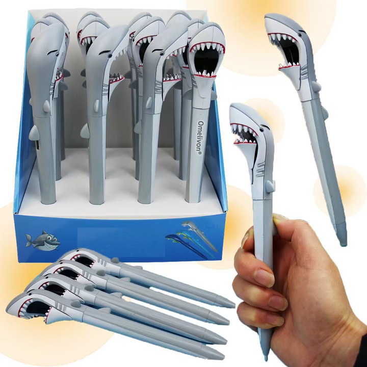 Omelivon Creionier cápa mozgatható fogakkal - folyékony írás, eredeti design, dekoratív, tökéletes ajándék ünnepekre vagy diáktársaknak