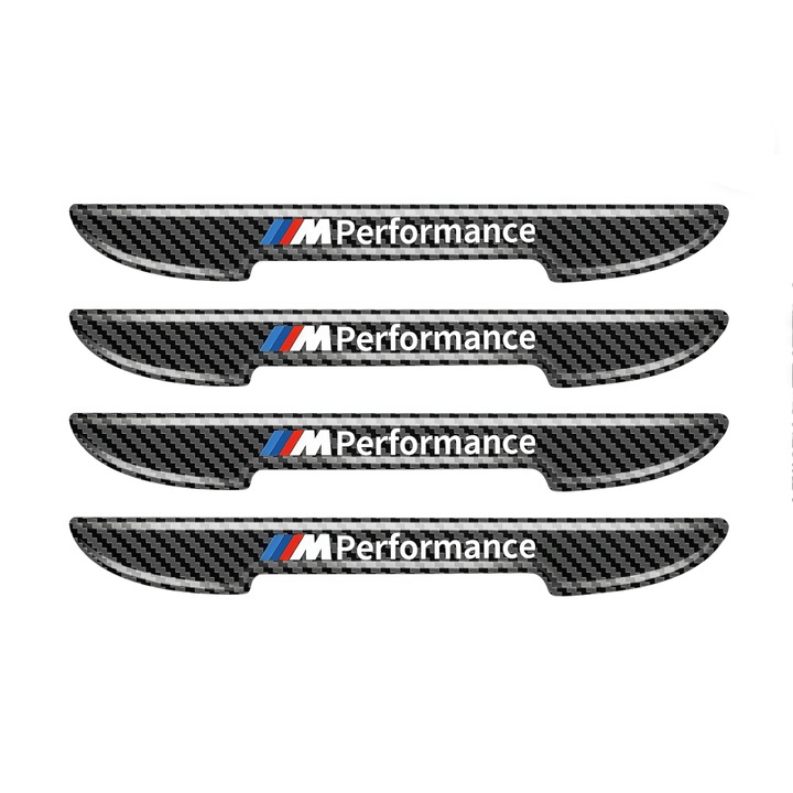 Set de 4 benzi anti-coliziune BMW M, efect carbon, pentru usi si oglinzi retrovizoare, 14.7x1.5cm