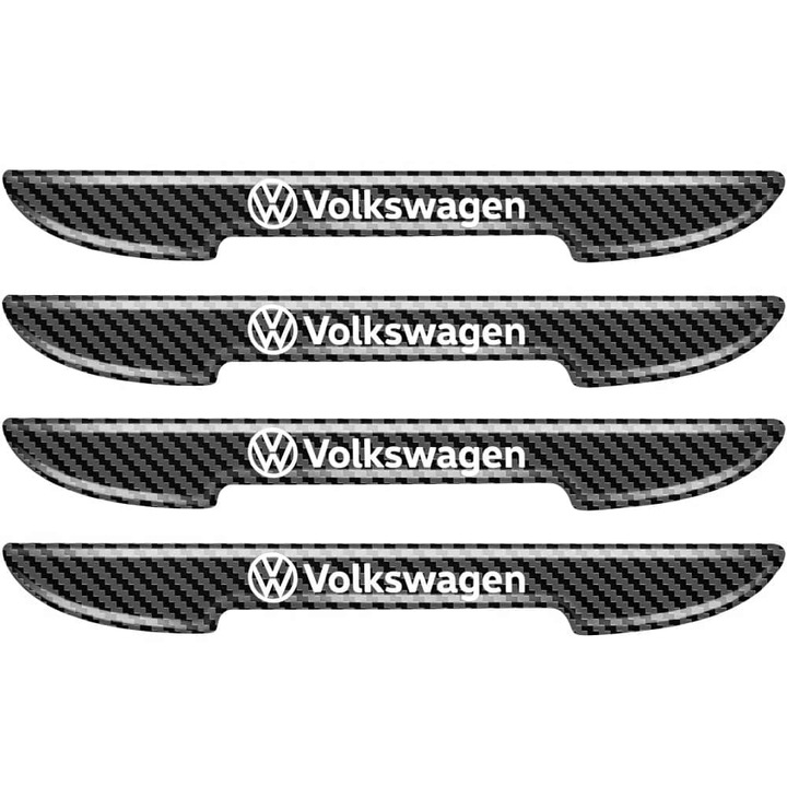 Set de 4 Benzi Anti-Coliziune Volkswagen cu Efect Carbon, Protectie Usi si Oglinzi, 14.7x1.5cm, Montare Usoara