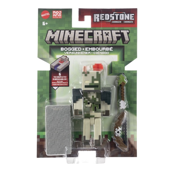 Figurina Mattel Minecraft Booged 8cm cu articulatii mobile, include Build A Portal