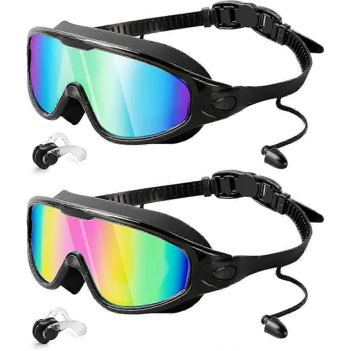 Ochelari de inot, set de 2, camp vizual larg, anti-aburire, protectie UV, potriviti pentru inot, etansi pentru barbati, femei si copii