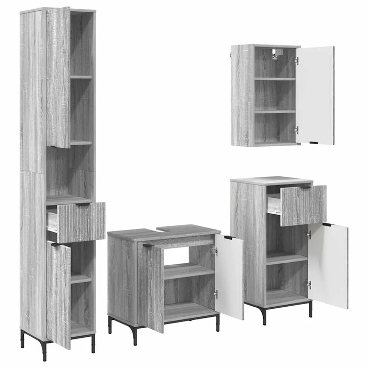 Set de mobilier pentru baie vidaXL, Gri Sonoma Lemn de inginerie, Metal