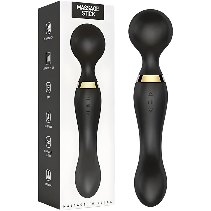 Teno® vibrátor, szelepes forma, kettős fej, tehetetlenségi vagy vibrációs masszázshoz, különböző üzemmódok, újratölthető, fekete színű