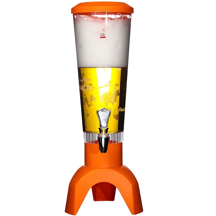 Dispenser Batururi Teno®, cu boxa Bluetooth si LED, pentru petreceri, bere/suc/alte bauturi, capacitate 3L, portocaliu