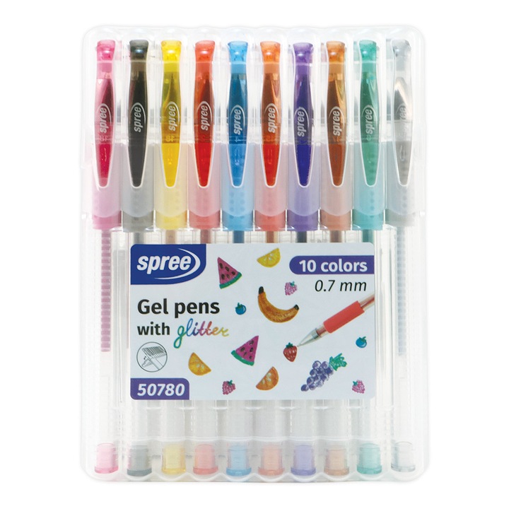 Xимикалки глитер, Spree, 0.7 мм, 10 цвята, PP кутия