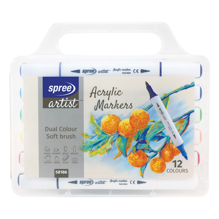 Акрилни Маркери, Spree, Двуцветни, Тригълно тяло, 12 цвята