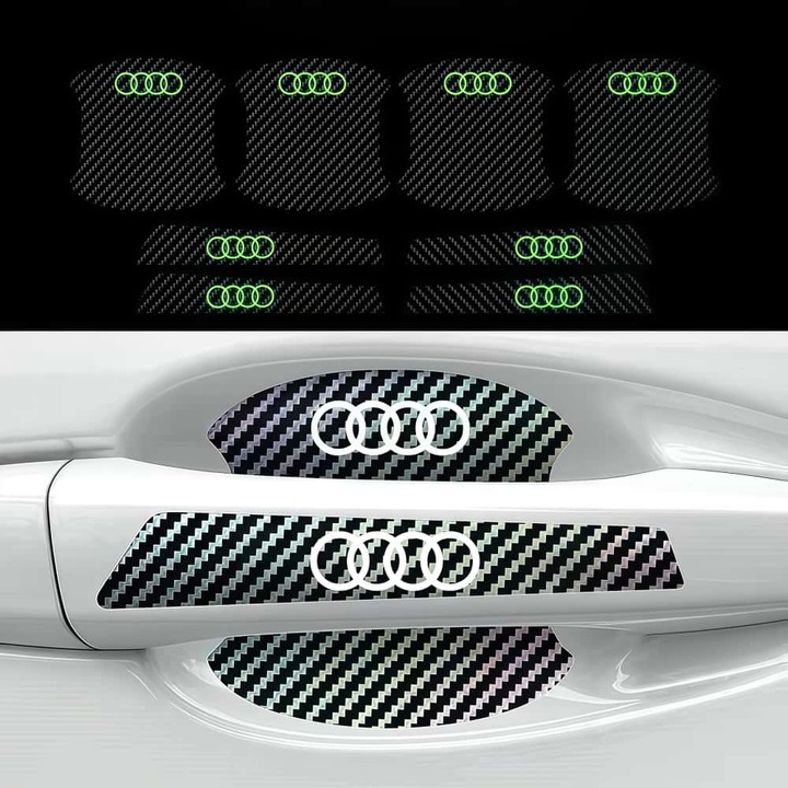 Set de 8 Protectii Luminoase ARRRD pentru Manerul Usilor, Carbon Fiber, Rezistente la Uzura, Multicolor