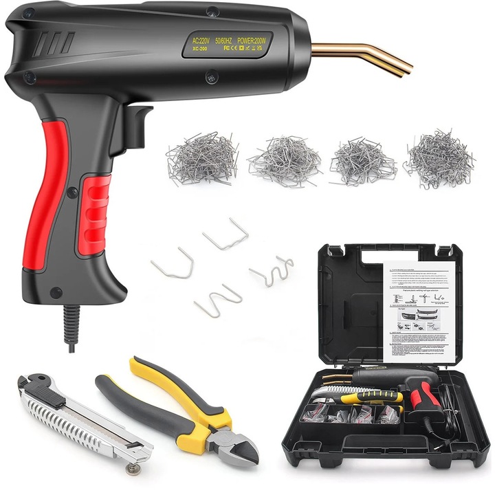 Aparat de sudura plastic Techstar, 200W, set complet, 200 capse incluse, LED