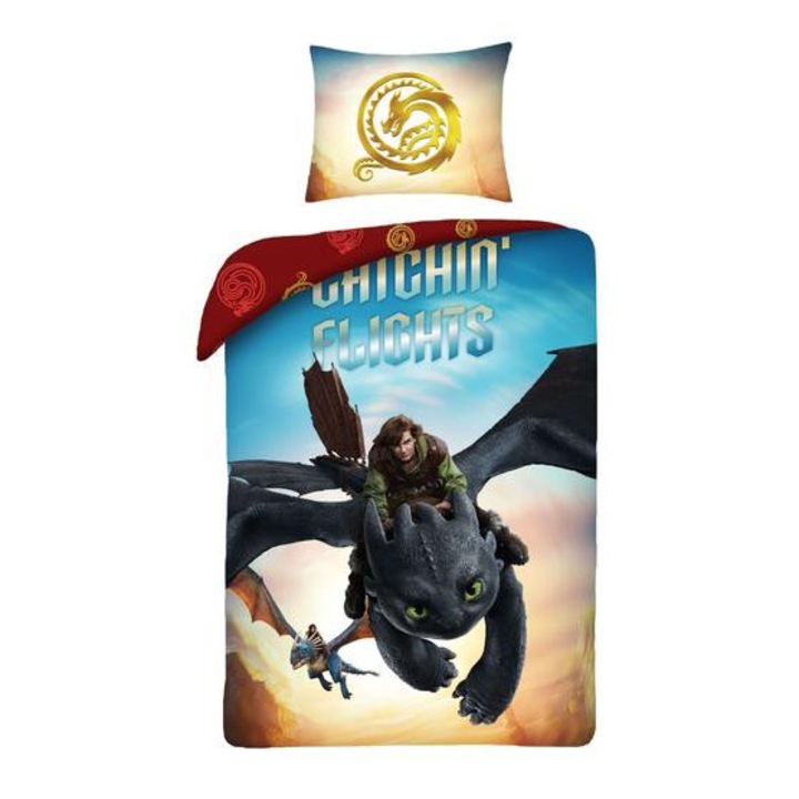 Set lenjerie de pat Cum să-ți dresezi dragonul - Zboruri (HTTD-8613BL)