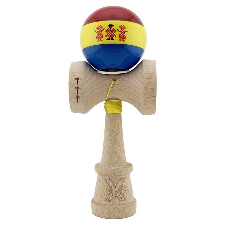 Kendama profesionala Stil Romanesc, Cupe Mari, 18x18x62cm, Multicolor