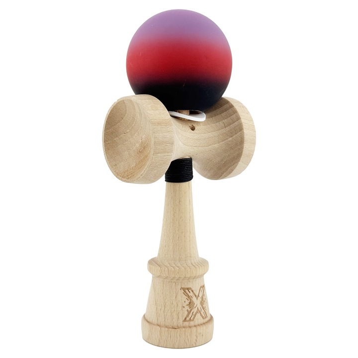 Kendama profesionala Leski KING SIZE V3, cupe mari, grip din cauciuc, gradient mov/rosu/negru, 18 cm