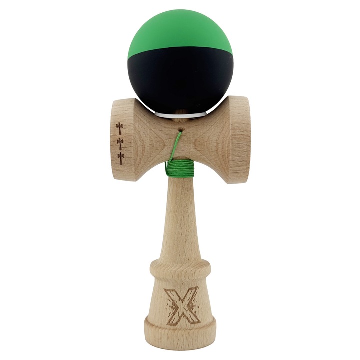Kendama Profesională KING SIZE V3, Bicolor Verde/Negru, Dimensiune 18x5.1cm, Ata 55cm