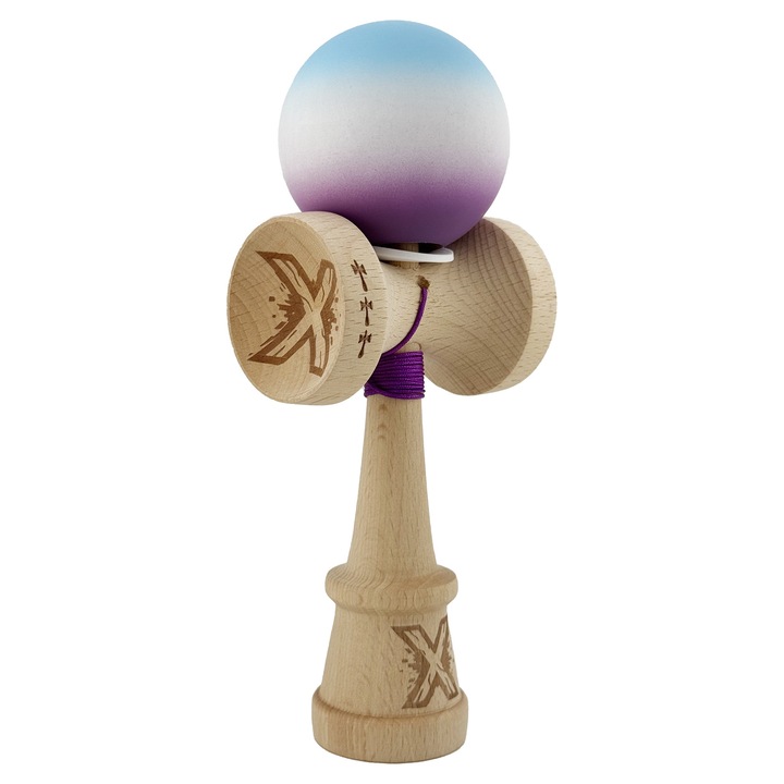 Kendama Leski KING SIZE V3, cupe mari, gradient albastru deschis/Alb/Mov, 18 cm, ata 62/65 cm