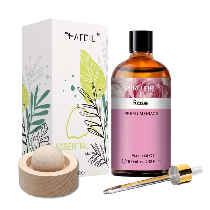Ulei esențial Phatoil Premium cu difuzor de lemn 100ml - Trandafir