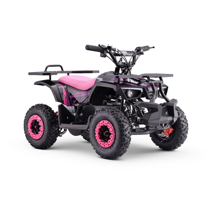 Quad electric TEA Sports Veloci 800W, roz, 3 viteze, frâne cu disc, destinat copiilor de la 3 ani, dimensiuni 110x62x42,5cm