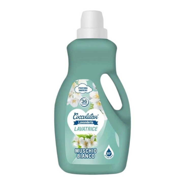 Течен препарат за пране Coccolatevi Muschio Bianco, 36 изпиранета, универсален, 1.8л, с аромат на парфюм и омекотител