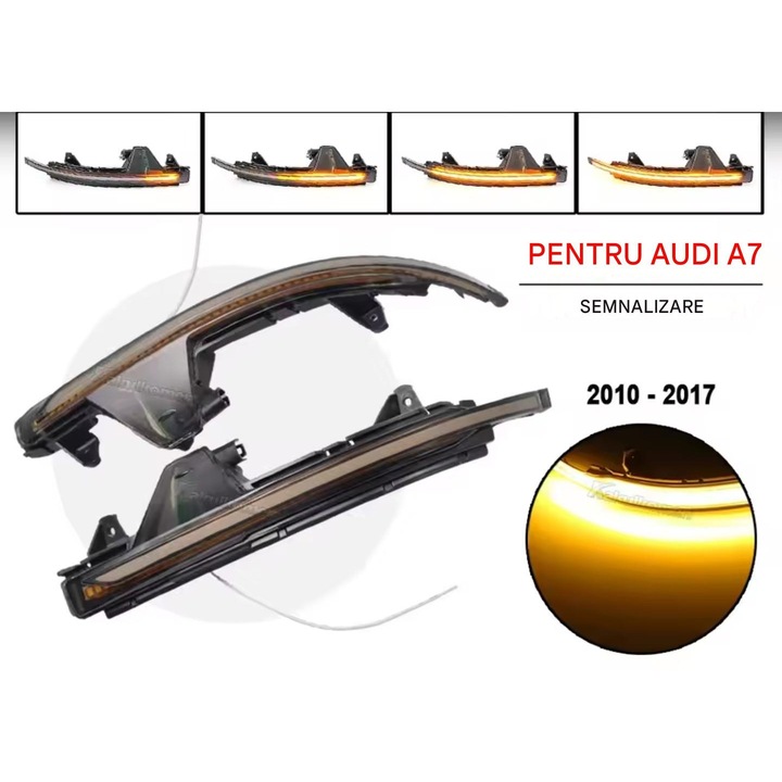 Set 2 semnalizari dinamice oglinda AUDI A7 S7 RS7 4G8 2010-2017, Lumina secventiala, Canbus Fara eroare, Inscriptie E8 si DOT SAE, Fumurie, Culoare Galben, Instalare Plug & Play