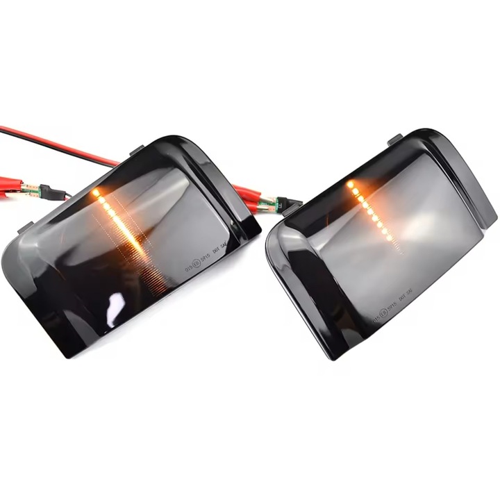 Комплект 2 динамични мигача за огледала PEUGEOT Boxer, FIAT Ducato, CITROEN Jumper Relay, RAM Promaster, Последователна светлина, Canbus Без грешки, Надпис E8 и DOT SAE, Опушени, Жълт цвят, Инсталация Plug & Play