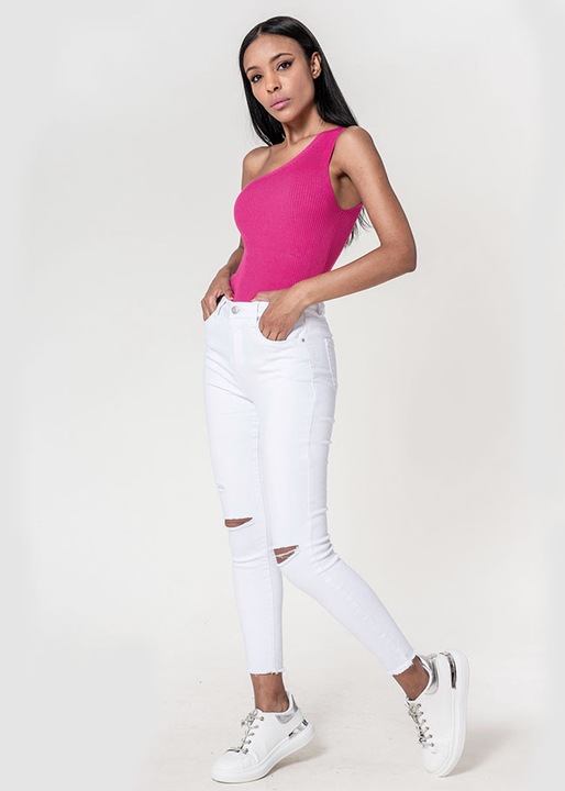 Női slim farmer szakadt részletekkel, fehér B-P501-10 M10 11648, Fehér