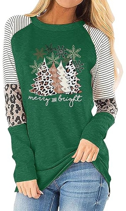 Bluza femei, Teesho, verde, model sărbători, bumbac, Verde