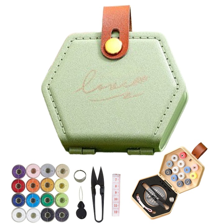 Trusa de cusut, cu ace, ace, foarfece si alte accesorii, Unelte portabile de cusut, Transport de calatorie,18 bucati, Verde