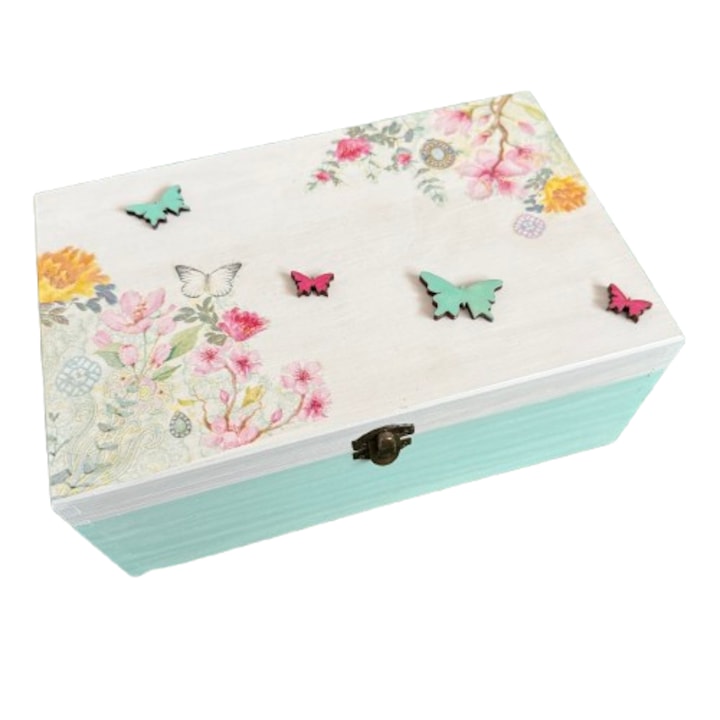 Cutie de Amintiri Handmade, Simonne, decorată manual, din lemn, 30x20x15cm