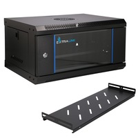 Dulap rack 19" Extralink, Cabinete metalice, 4U 530x400, montare pe perete, cadru autoasamblabil, raft inclus, pentru switch-uri server UPS, metalic de perete, negru