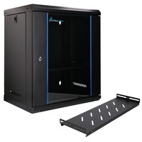 Dulap rack 19" Extralink, Cabinete metalice, 12U 530x400, montare pe perete, cadru autoasamblabil, raft inclus, pentru switch-uri server UPS, negru