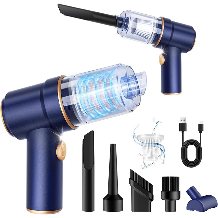 Aspirator fara fir 2 in 1, accesorii multiple, incarcare rapida, albastru