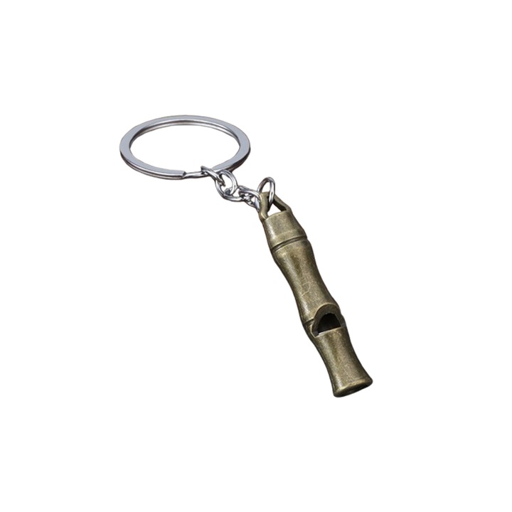 Breloc Pandantiv Fluier (Sfoier) de Supravietuire, din Aliaj Metalic, Portabil, Bronz antic