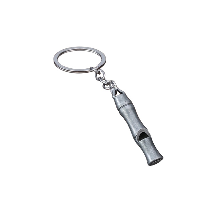 Breloc Pandantiv Fluier (Sfoier) de Supravietuire, din Aliaj Metalic, Portabil, Argint antic