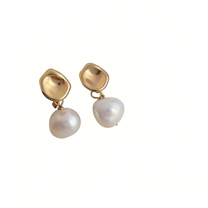 Cercei cu Perle, Baza Geometrica Mata, Argint 925, Design Unic