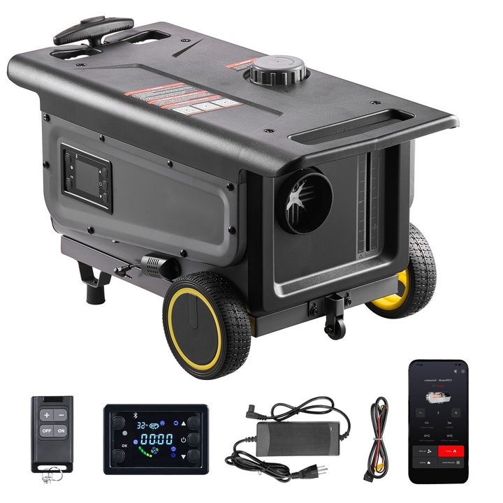 Încălzitor aer diesel portabil, 8 kW, cu control Bluetooth, rezervor 5 l, dimensiuni 566x400x321 mm