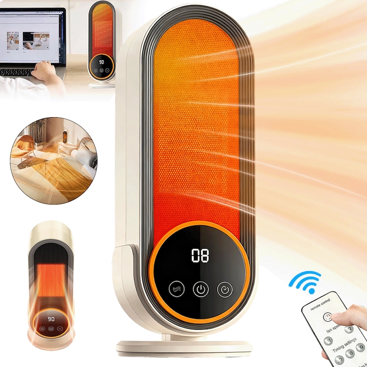 Elektromos fűtőtest, LED kijelzővel, 2 hőmérséklet-beállítás, túlmelegedés elleni védelem, csendes működés, távirányító időzítő funkció, 1200 W