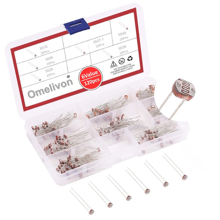 Set 120 fotorezistori 5mm, 6 tipuri, analogic, lumina