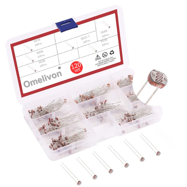 Set 120 fotorezistor 5mm, 6 típus, feszültség 150V, analóg, fény