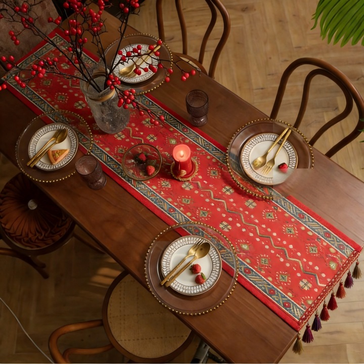 Traversa de masa Vintage, 35x140cm, Decorativa pentru Masa