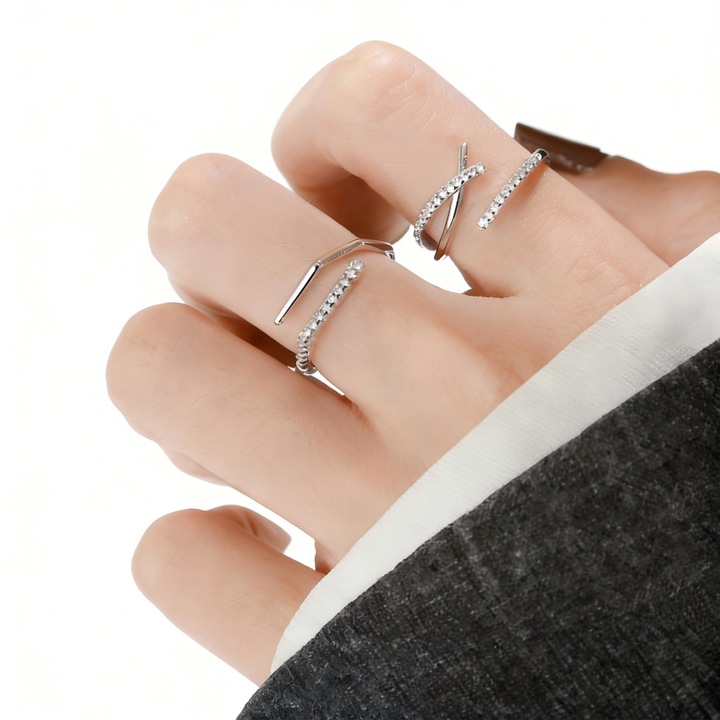 Set 2 inele placate cu argint sterling, minimaliste, pentru femei