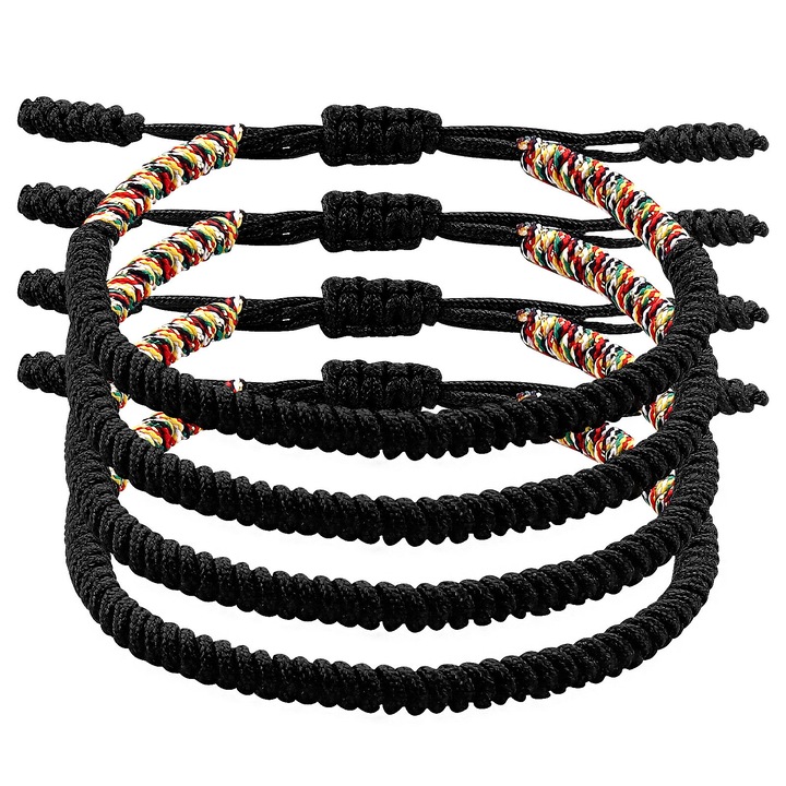 Set 4 bratari impletite manual negru ajustabile pentru familie si prieteni