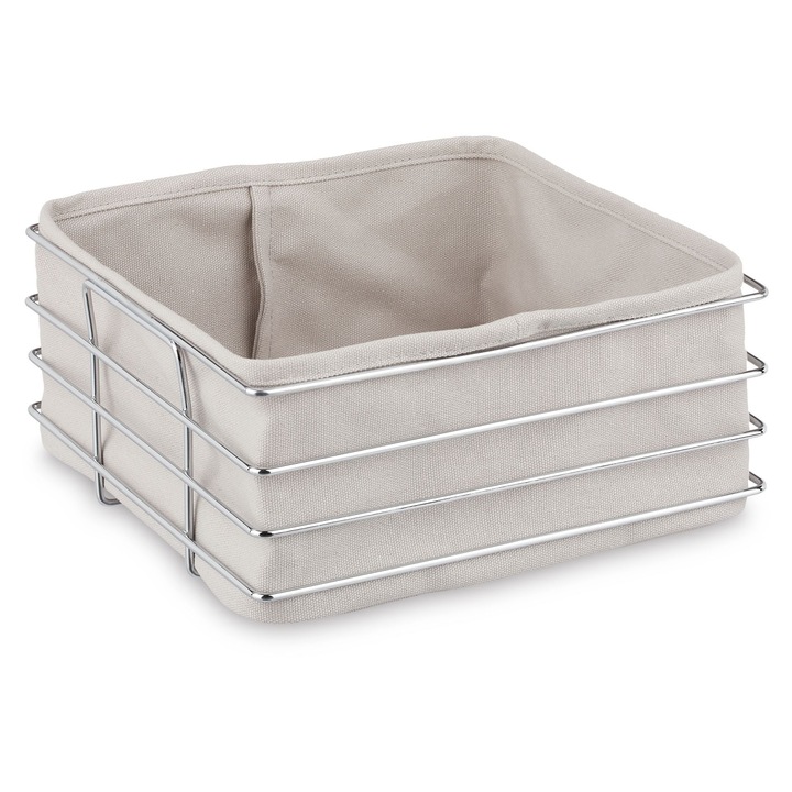 Cos pentru paine Relaxdays, Cu servet textil, 23 x 23 x 10, 5 cm, Patrat, Fier, Argintiu/Gri