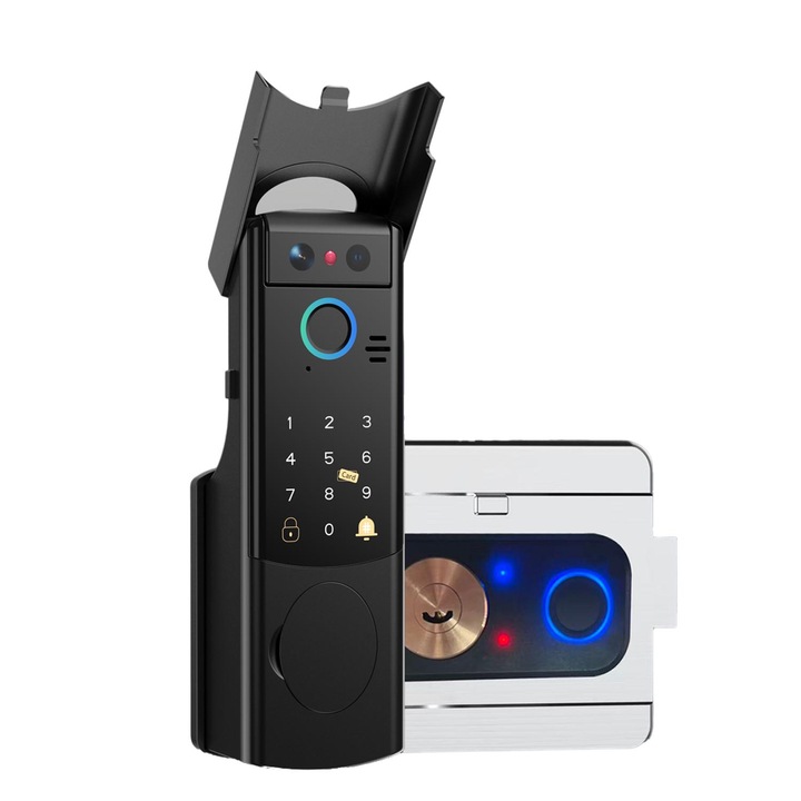 Broasca inteligenta pentru poarta, 6 moduri de deblocare, recunoastere amprenta, waterproof, neagra