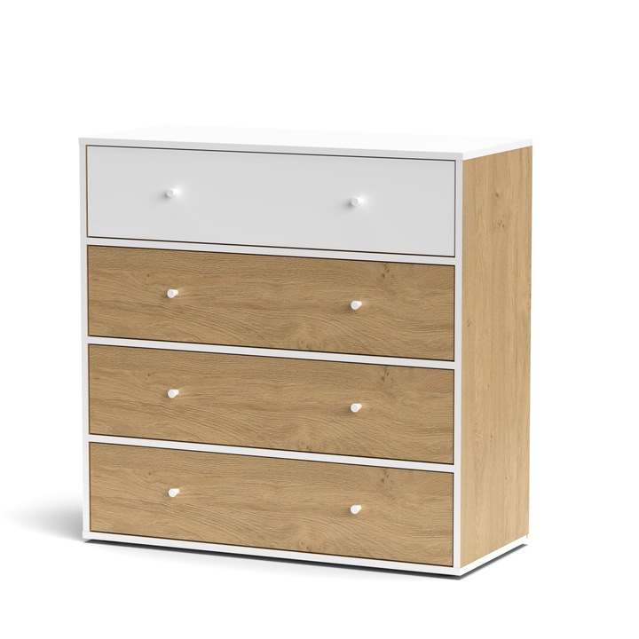 Comoda Fumo, alb si sonoma, 93.6x41.1x97cm, sertare spatioase