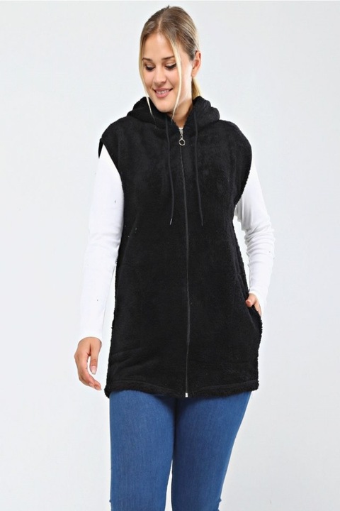 Vesta dama prenses Cocolino cu gluga, neagră, 6XL