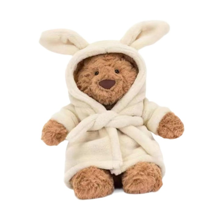 Jucarie de plus, Ursul Bartolomeu, Halat de baie, 28 cm, Cadou distractiv pentru copii si adulti, AjieQaQ