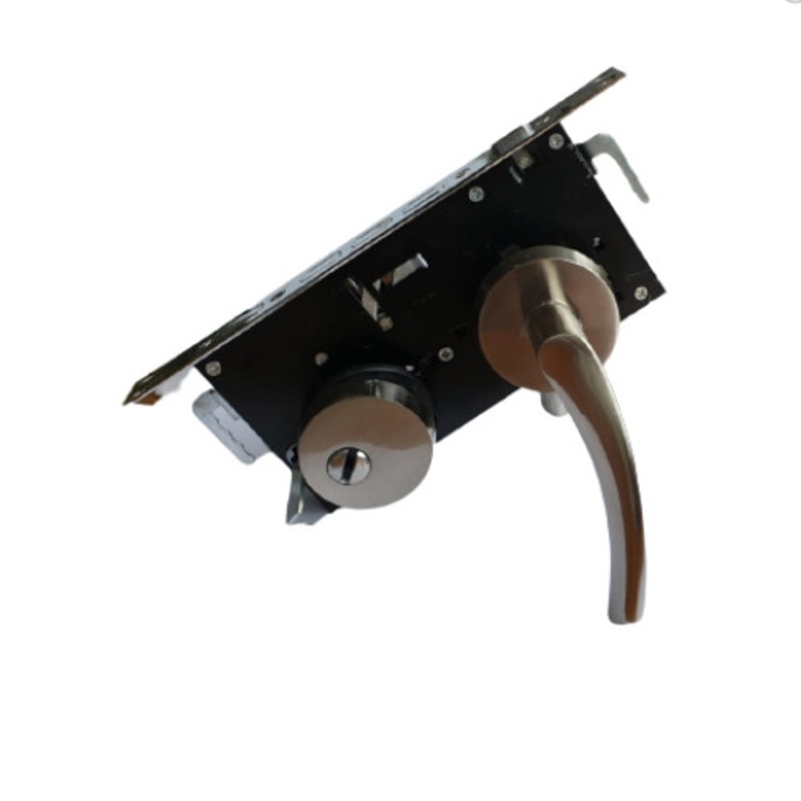 Broască ușă completă Baron, metal, dimensiune cerc mână 60mm, 3 bolturi de siguranță, 120mm, deschidere dreapta/stanga