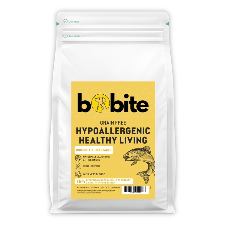 Hrana uscata Bobite Peptide Plus Healthy Living, somon, fara cereale, 1.5 kg